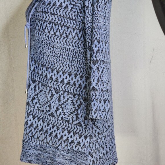 One World Periwinkle Black Mix Pattern 3/4 Sleeve Poly Lace Up Front Top Size S - Picture 10 of 16